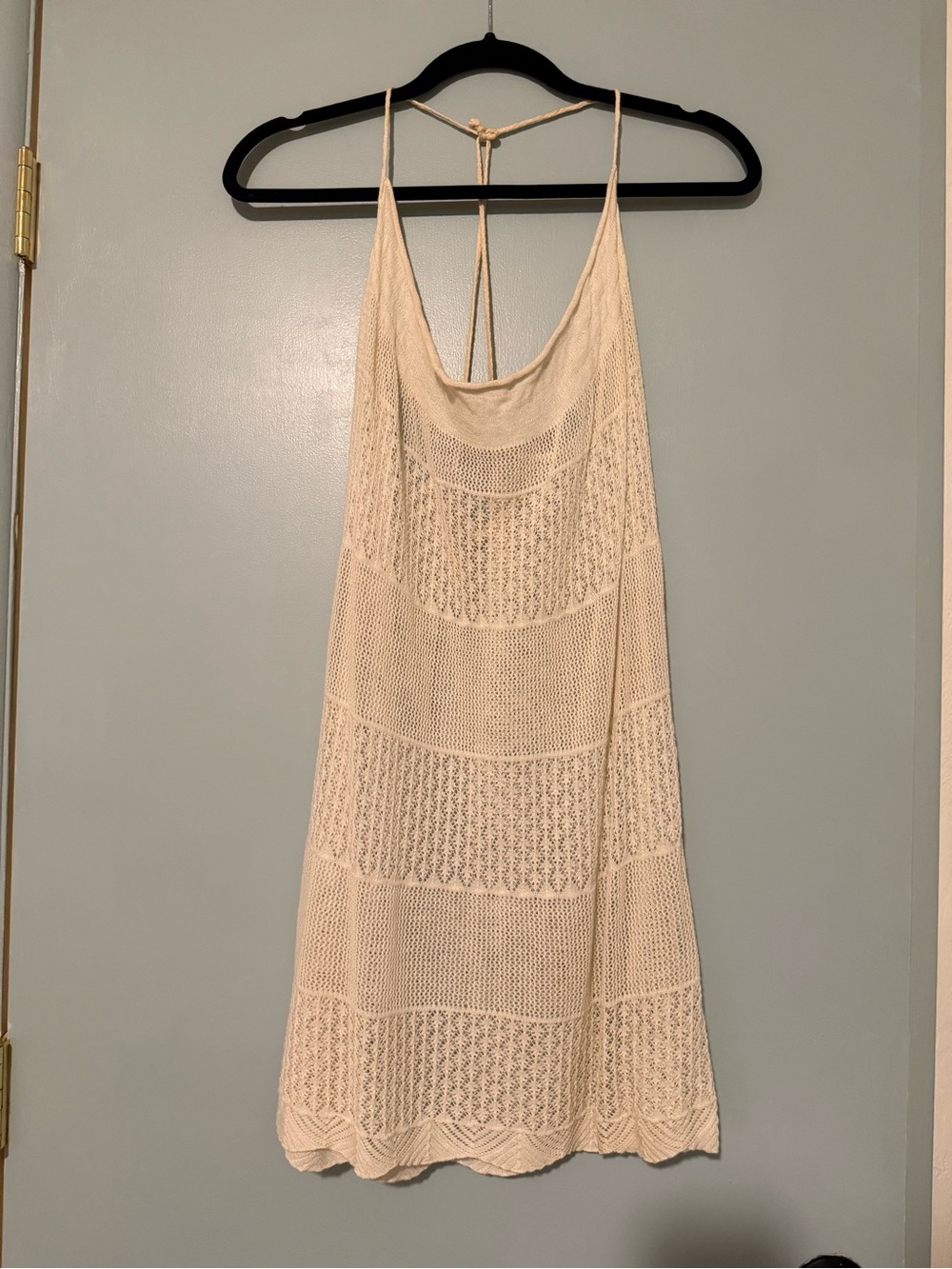 Delicate cotton crochet Knit Strappy Summer Dress - Cream